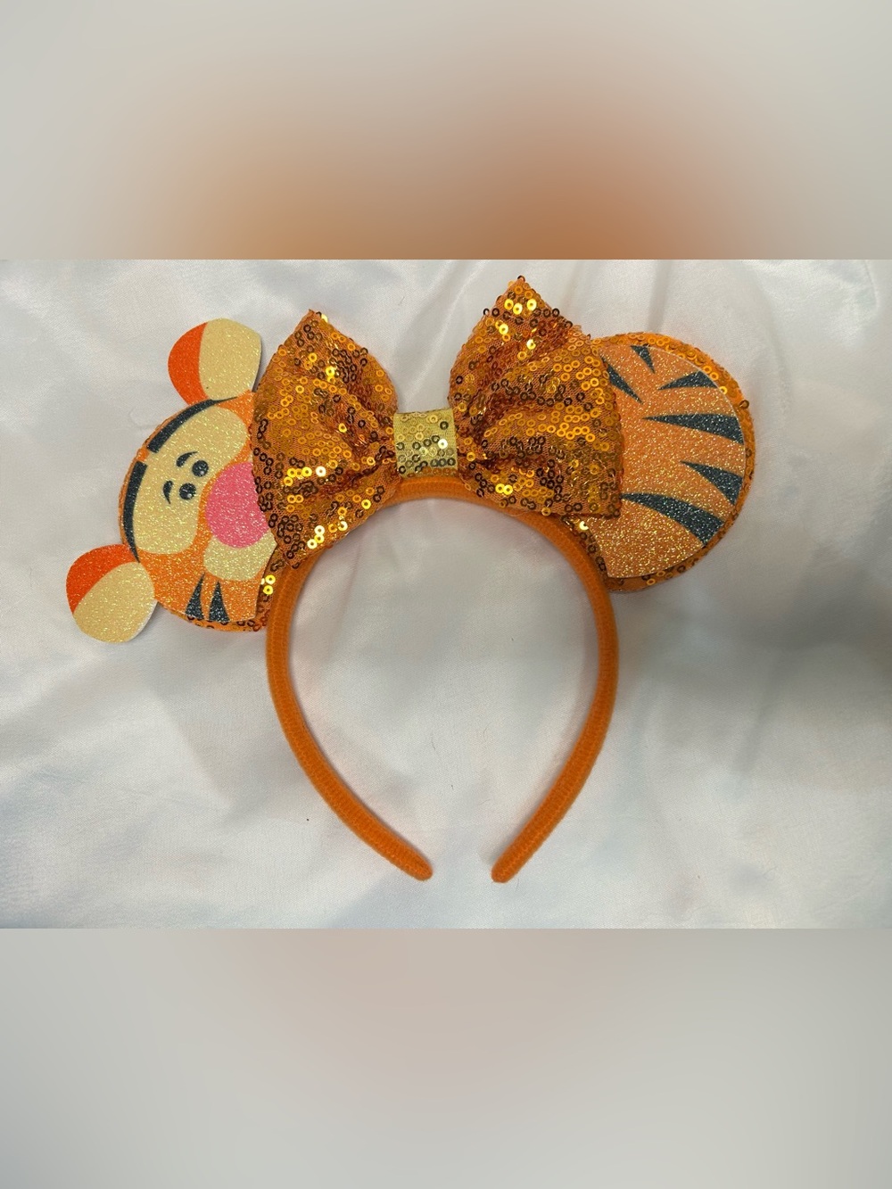 Disney Orange Sequin Tigger Ear Headband with Gold Bow